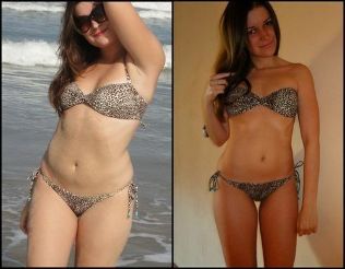 Rapaza antes e despois da dieta Favorita